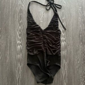 H&M Elegant Black Ruched Bodysuit Size S
